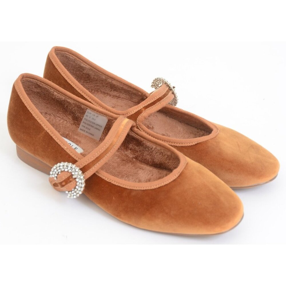 Feversole Women's 9 Rhinestone Velvet Mary Jane Square Toe Easy Buckle Flats - Picture 3 of 14